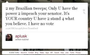 “Para os brasileiros: só VOCÊS têm o poder de afastar seu senador. É o SEU país. VOCÊS devem lutar pelo que acreditam. Eu não tenho poder de voto”